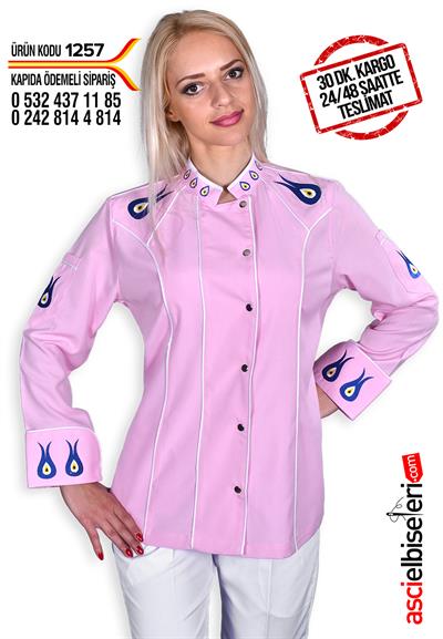 Ss-1257- Bayan Çalışma Ceketleri Pembe - Nazar Boncuk Nakışlı