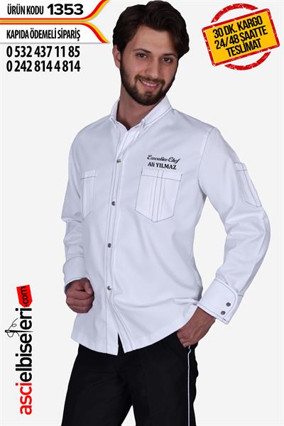 Ss-1353- Spor Tarz Aşçı Ceketi Beyaz