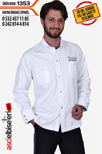 Ss-1353- Spor Tarz Aşçı Ceketi Beyaz