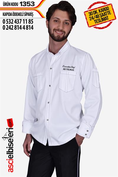 Ss-1353- Spor Tarz Aşçı Ceketi Beyaz