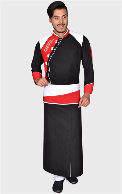 Prochef Şef Aşçı Ceketi Siyah Kırmızı