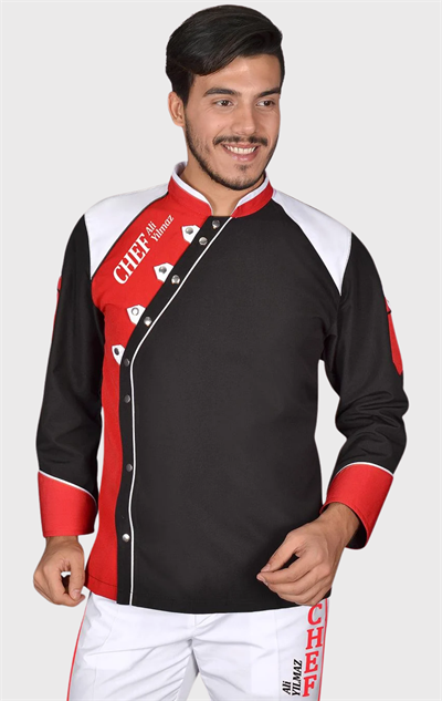 Prochef Şef Aşçı Ceketi Siyah Kırmızı