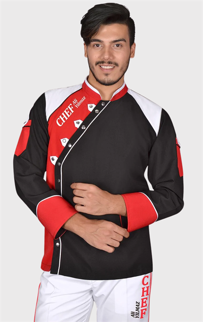 Prochef Şef Aşçı Ceketi Siyah Kırmızı