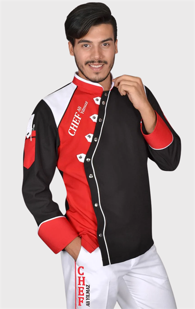 Prochef Şef Aşçı Ceketi Siyah Kırmızı