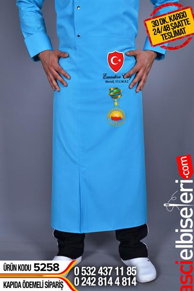 Turkuaz Nakış İşlemeli Şef Aşçı Önlüğü