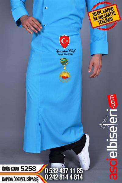 Turkuaz Nakış İşlemeli Şef Aşçı Önlüğü