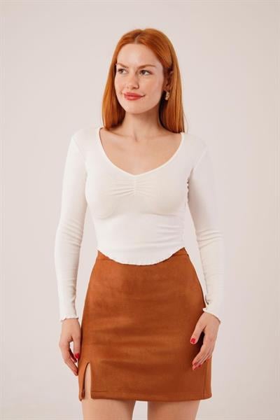 Geniş Yaka Beyaz Basic Body Bluz