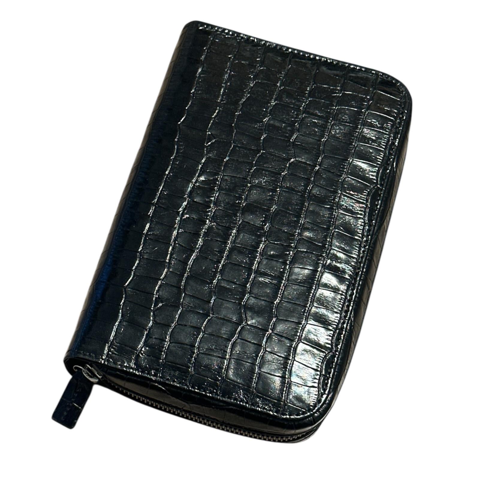 Puro Çantası Siyah Croc Desen