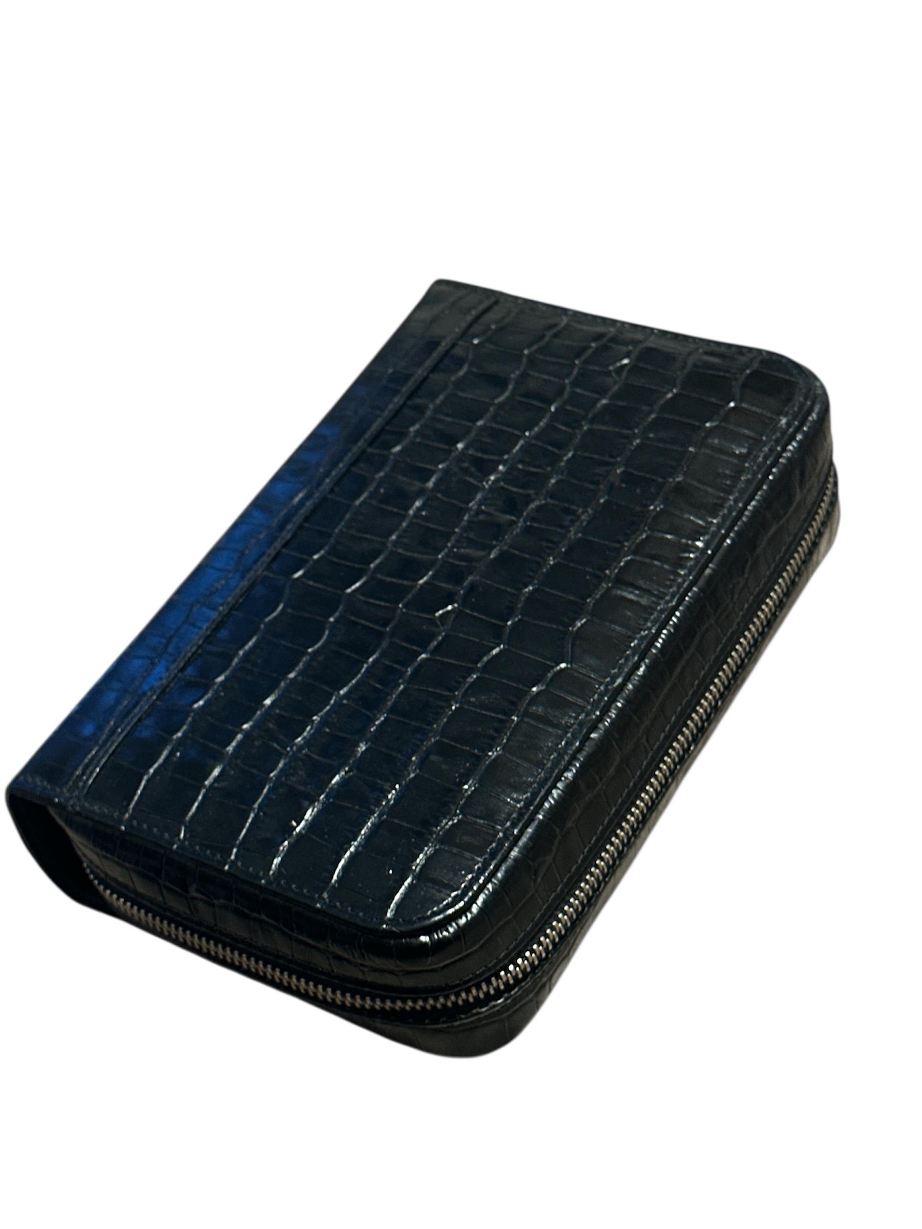Puro Çantası Siyah Croc Desen