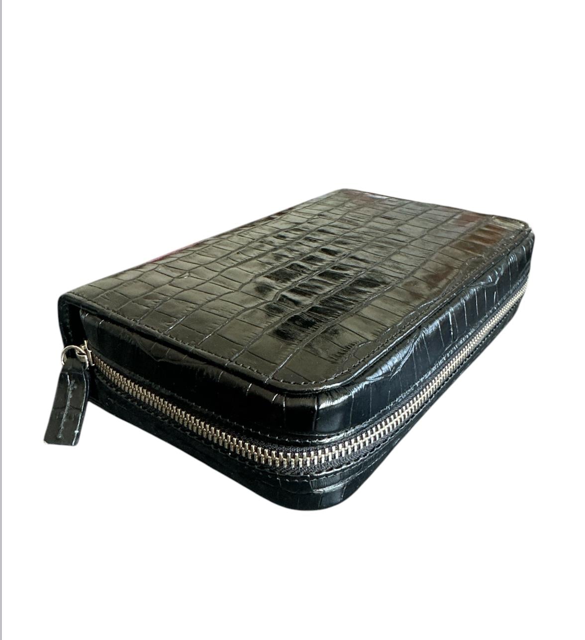 Puro Çantası Siyah Croc Desen