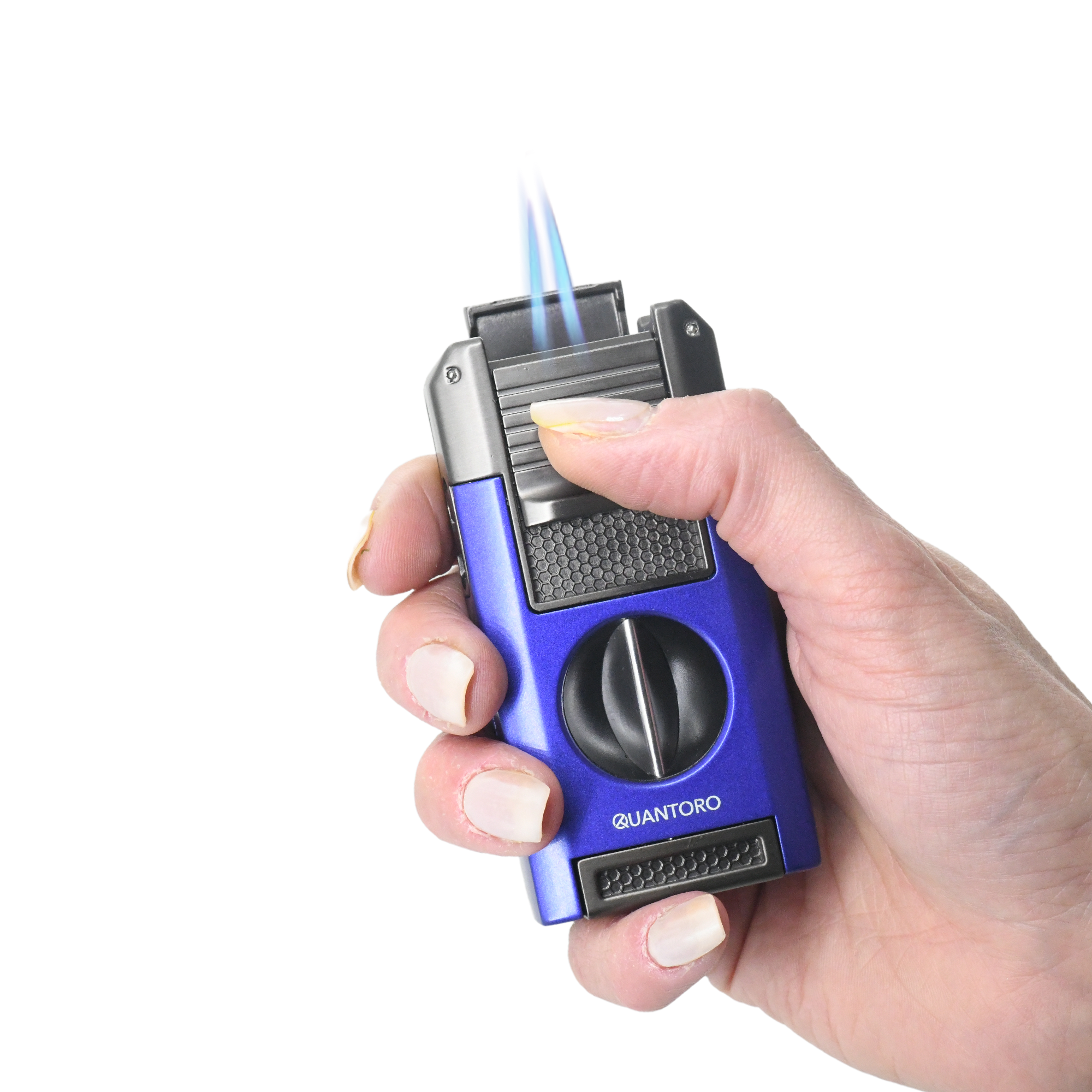 Quantoro 05-64 Puro Kesicili Delicili Çift Jet Alev Çakmağı/Blue