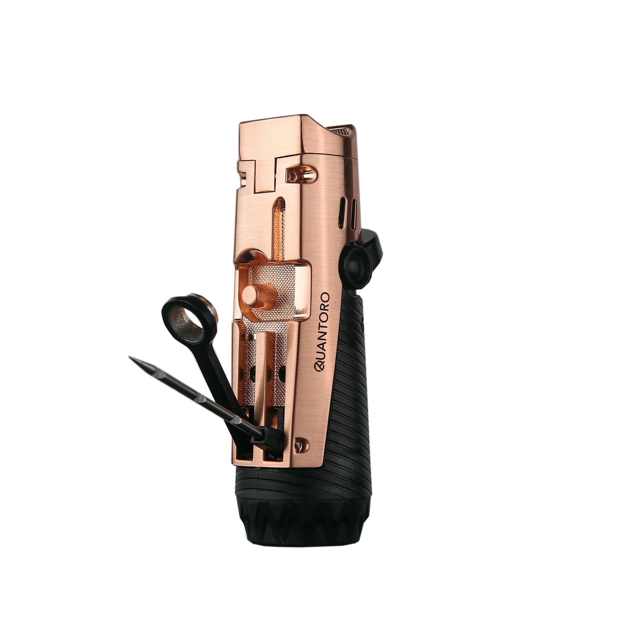 Quantoro 04-9 / 3 Torch  Jet Alevli Puro Delicili ve İğneli Metal Puro Çakmağı Rose Gold