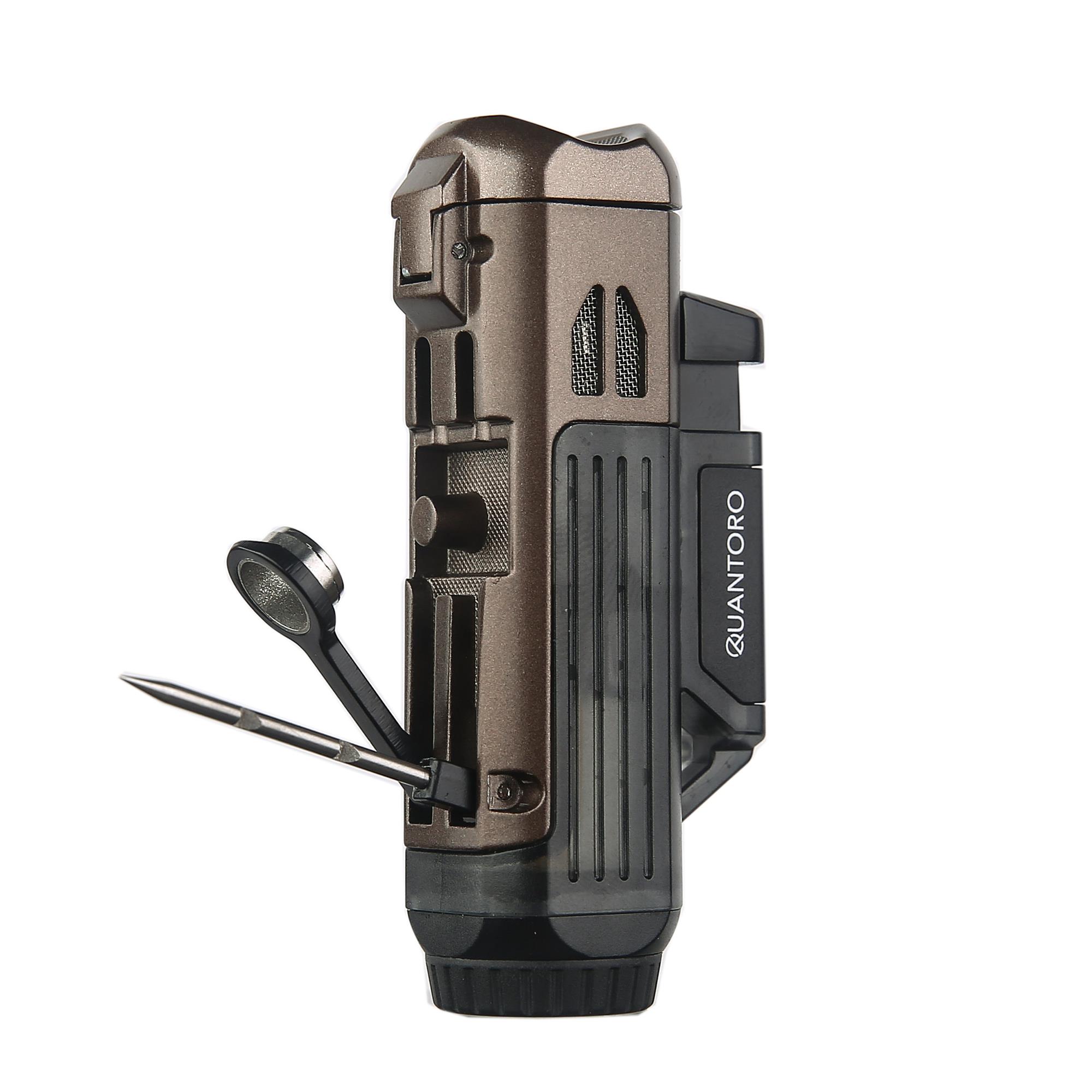 Quantoro 04-10 Çift Torch  Jet Alevli Kahverengi Puro Çakmağı - Punch Delicili - Puro İğnesi - Puro Dinlendirme Özelliği 