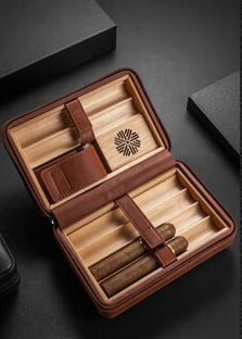 Deri Seyahat Humidor Kahverengi QLP-1| İçi Sedir Ağacı Kaplama