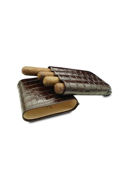 Montes Gerçek Deri El Yapımı Puro Kılıfı Dörtlü (60 Ring) Croco Tabaco