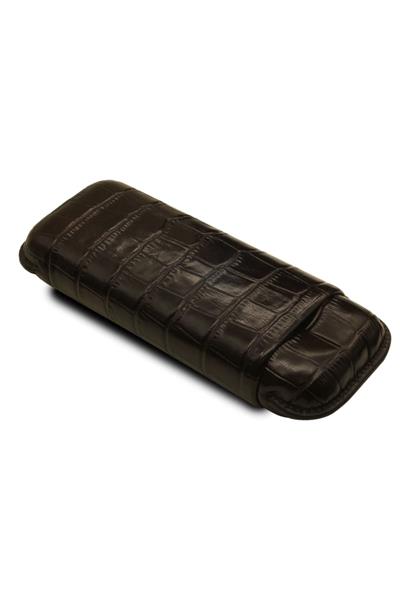 Montes Gerçek Deri El Yapımı Puro Kılıfı İkili (60 Ring) Croco Tabaco