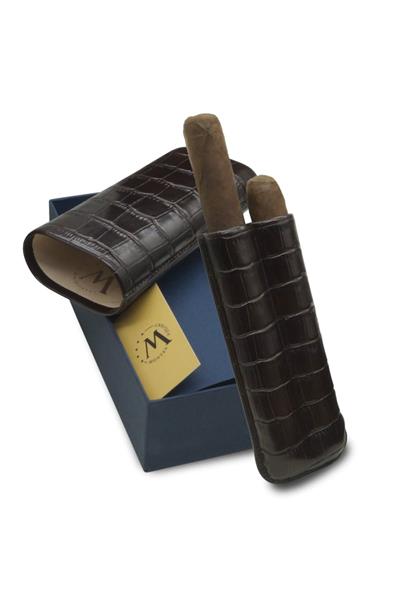 Montes Gerçek Deri El Yapımı Puro Kılıfı İkili (60 Ring) Croco Tabaco