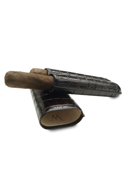 Montes Gerçek Deri El Yapımı Puro Kılıfı İkili (60 Ring) Croco Tabaco