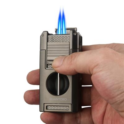 Quantoro 05-64 Puro Kesicili Delicili Çift Jet Alev Çakmağı/Gunmetal