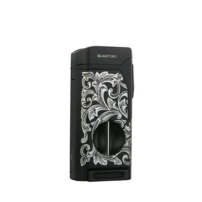 Quantoro 05-31 Black Flower Kesicili Dörtlü Jet Alev  Puro Çakmağı 