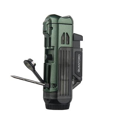 Quantoro 04-10 Çift Torch  Jet Alevli Yeşil Puro Çakmağı - Punch Delicili - Puro İğnesi - Puro Dinlendirme Özelliği 