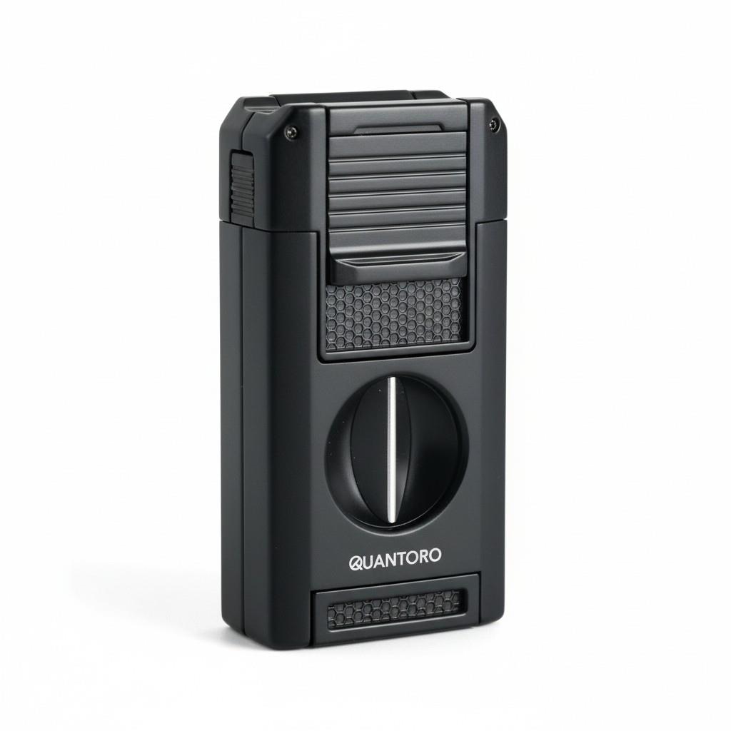 Quantoro 05-64 Puro Kesicili Delicili Çift Jet Alev Çakmağı/Black