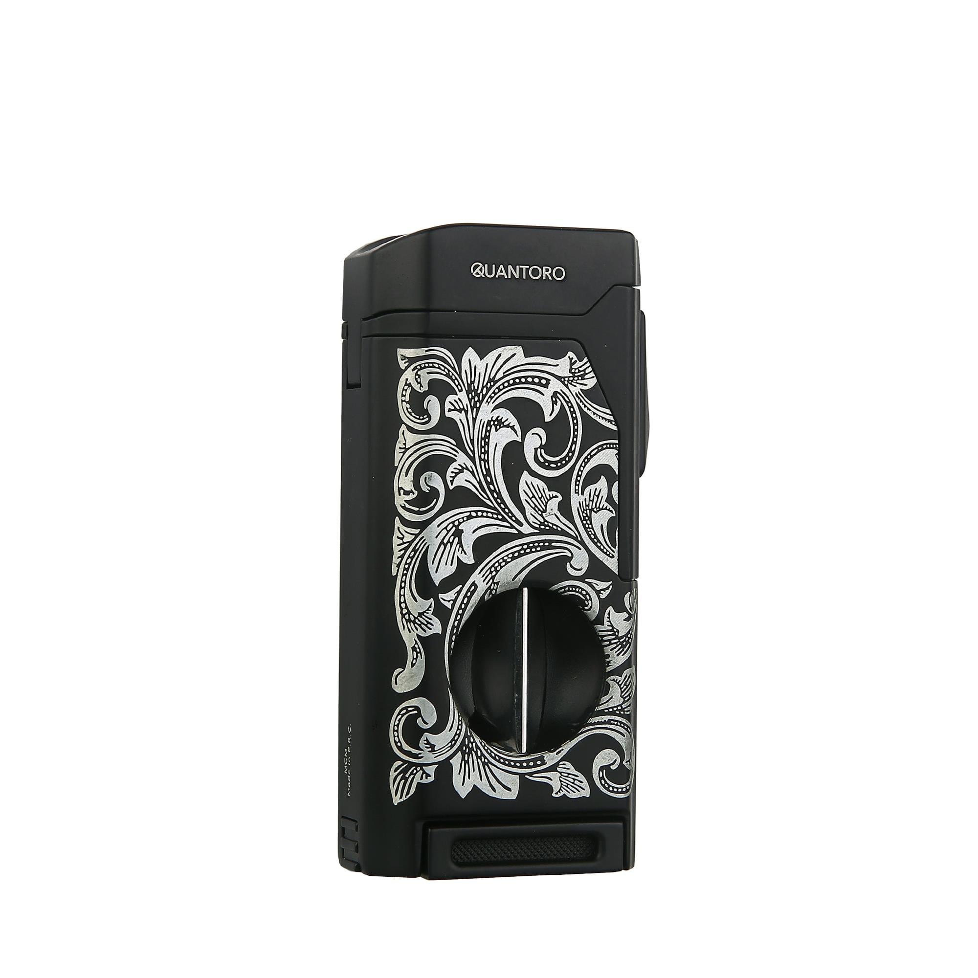 Quantoro Black Flower Kesicili Dörtlü Jet Alev  Puro Çakmağı 05-31