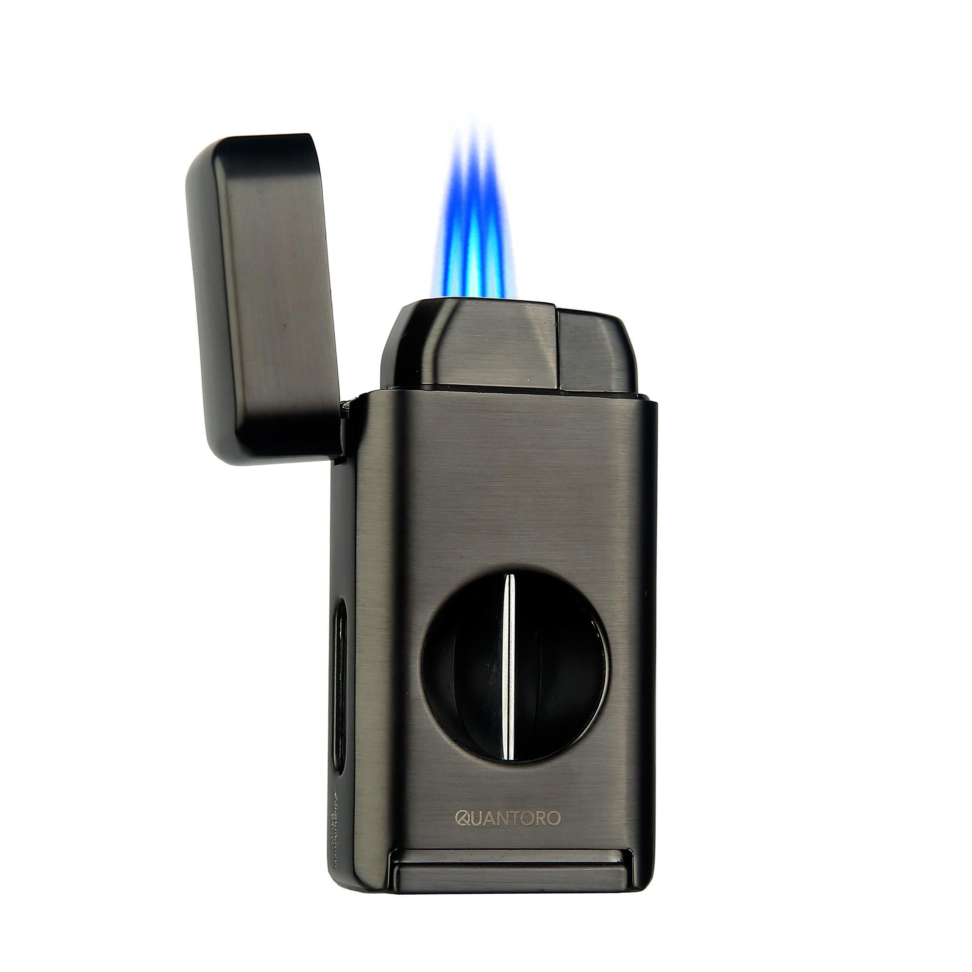 Quantoro Puro Kesicili - Puro Dinlendiricili - Üçlü Jet Alev - Gunmetal  Puro Çakmağı 05-35