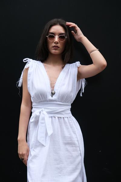 Kadın Müslin Maxi Elbise Beyaz