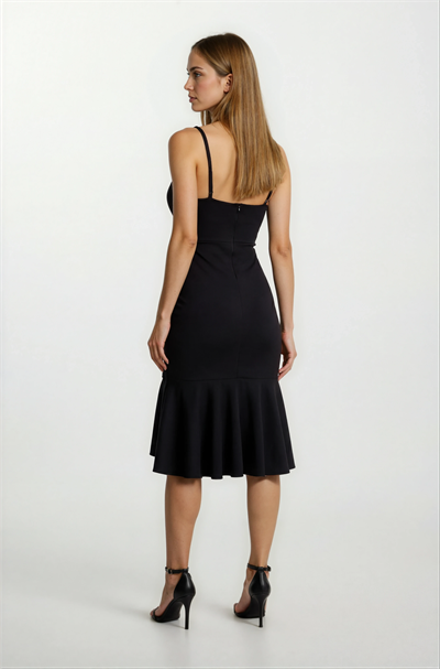 Agus Eteği Volanlı Askılı Kısa Abiye Elbise SİYAH