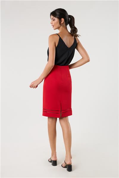 Mariella Etek Ucu Tül Detaylı Etek KIRMIZI