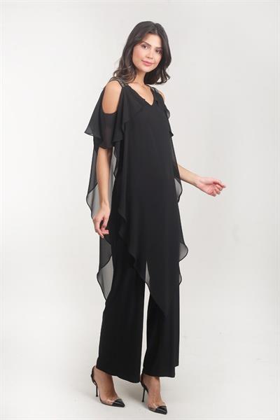 Angelinda Omuzları Taş Askılı Abiye Tulum SİYAH