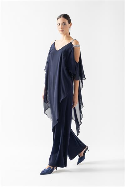 Angelinda Omuzları Taş Askılı Abiye Tulum LACİVERT