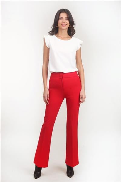 Ardengo Geniş Kemer İspanyol Paça Pantolon KIRMIZI