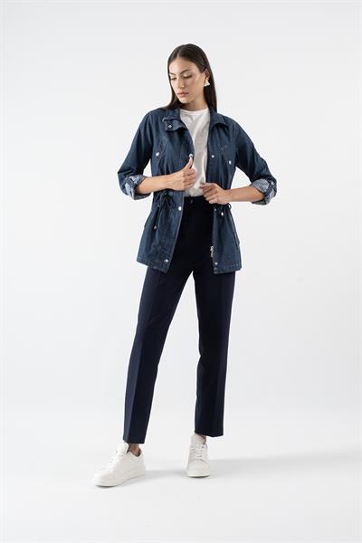 Armisda Dik Yaka Fermuarlı Çıtçıtlı Kaban LACİVERT