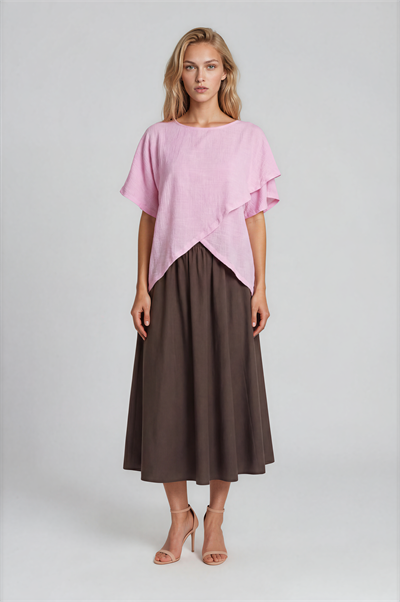 Asimetrik Kesim Kat Detaylı Oversize  Bluz PEMBE