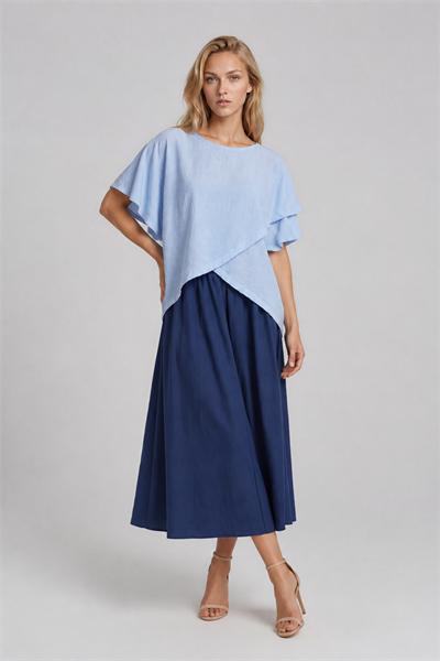 Asimetrik Kesim Kat Detaylı Oversize  Bluz MAVİ