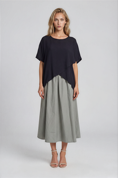 Asimetrik Kesim Kat Detaylı Oversize  Bluz SİYAH