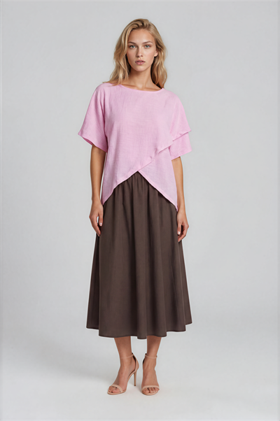 Asimetrik Kesim Kat Detaylı Oversize  Bluz PEMBE