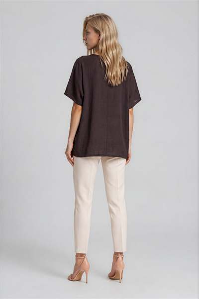 Asimetrik Kesim Kat Detaylı Oversize  Bluz KAHVE