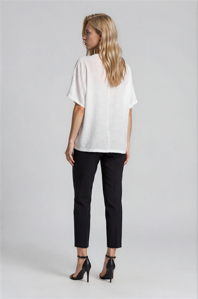 Asimetrik Kesim Kat Detaylı Oversize  Bluz EKRU