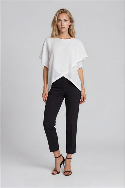 Asimetrik Kesim Kat Detaylı Oversize  Bluz EKRU