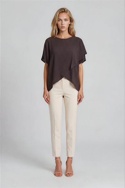 Asimetrik Kesim Kat Detaylı Oversize  Bluz KAHVE