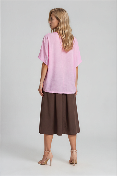 Asimetrik Kesim Kat Detaylı Oversize  Bluz PEMBE