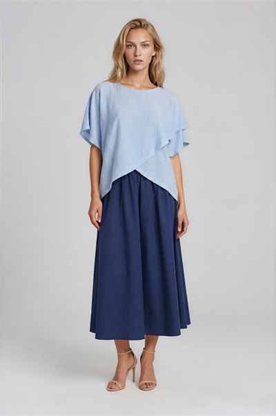 Asimetrik Kesim Kat Detaylı Oversize  Bluz MAVİ