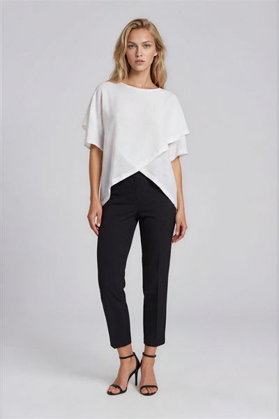 Asimetrik Kesim Kat Detaylı Oversize  Bluz EKRU