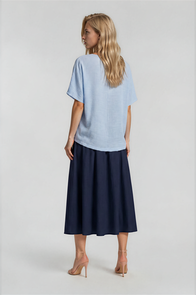Asimetrik Kesim Kat Detaylı Oversize  Bluz MAVİ