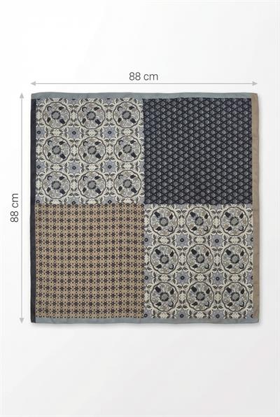 Bej Siyah Desenli 88x88 Kare Eşarp SİYAH