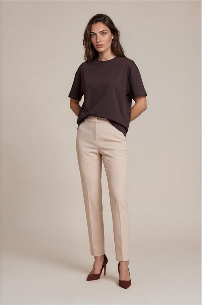 Bisiklet Yaka Kısa Kol Oversize Basic KAHVERENGİ