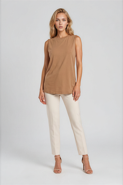 Bisiklet Yaka Kolsuz Basic Bluz TABA